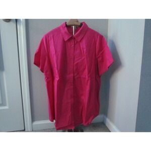 Woman Within Button‎ Up Shirt 18/20 Pink Short Sleeve Cotton Plus Size Classic